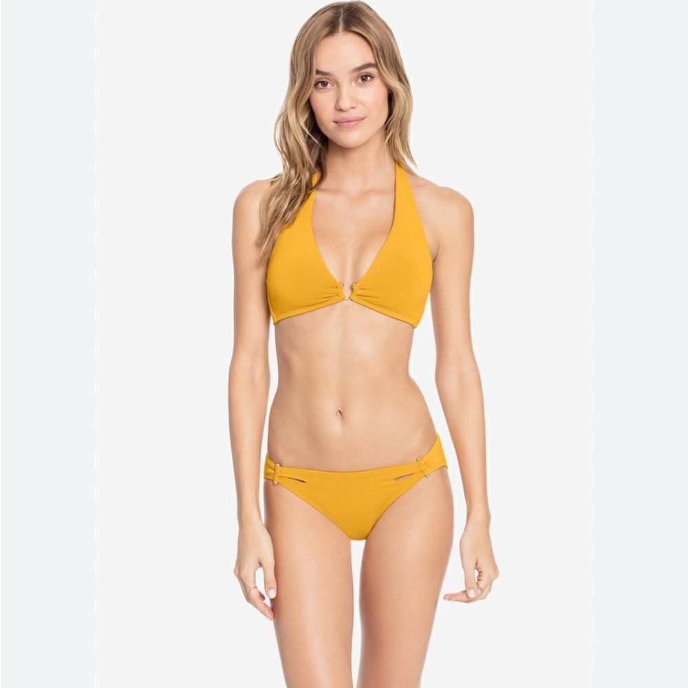 Robin Piccone Ava Luca Barbell Swim Bikini Bottoms Mustard $86